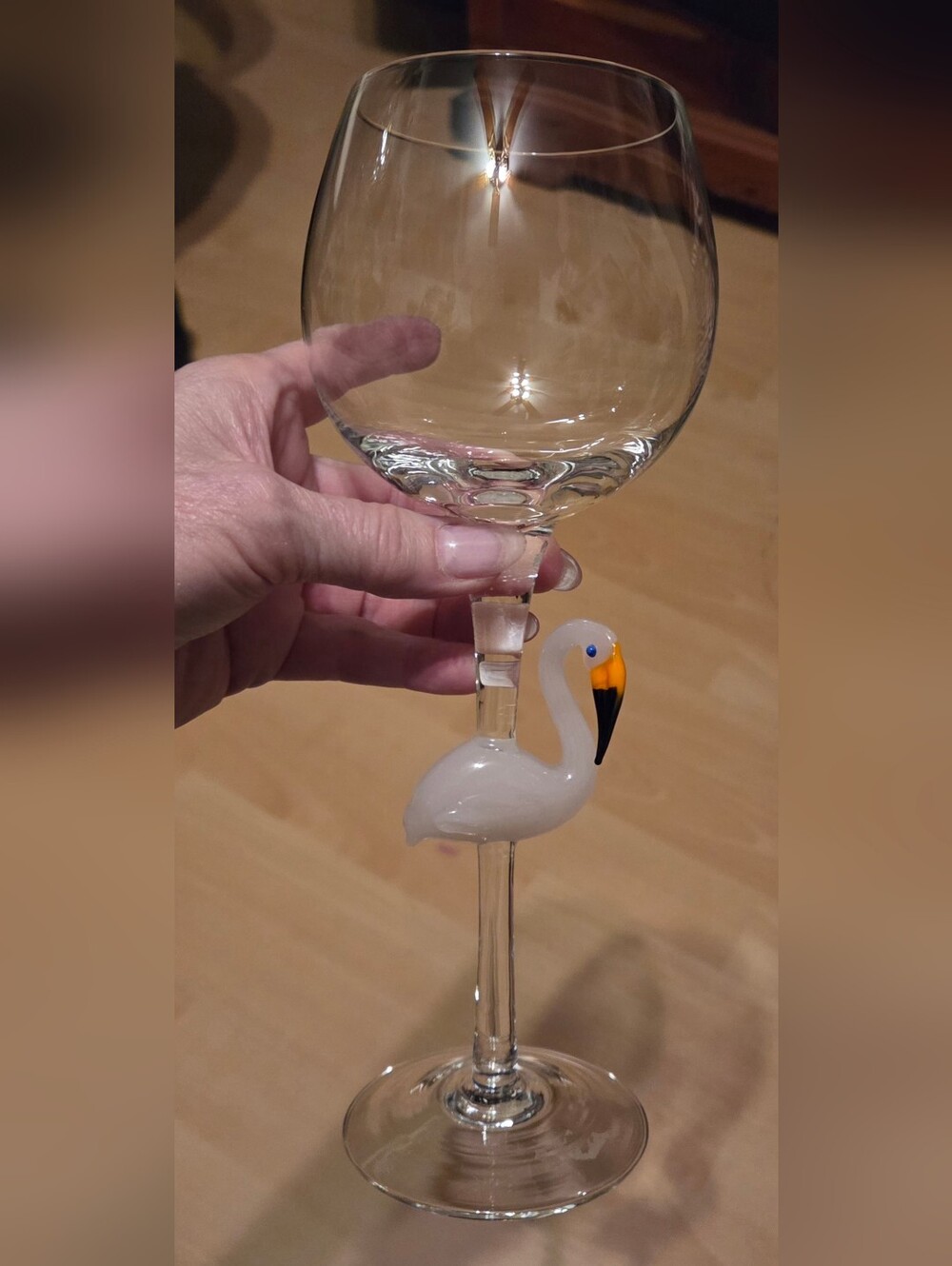 Hand Blown Wine Art Glass 3D Pink Flamingo